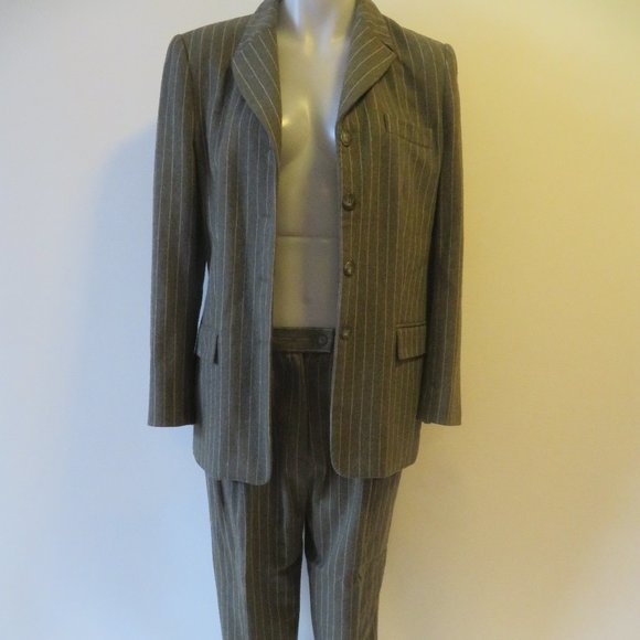 IRIS SINGER GREY BEIGE PINSTRIPE PANT SUIT SET 10* - Picture 2 of 8